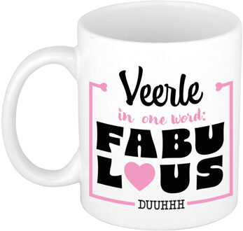 Bellatio Decorations Naam mok Veerle - wit - Fabulous - keramiek - 300 ml - cadeau collega beker Roze