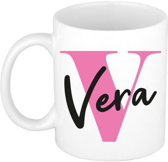 Bellatio Decorations Naam mok Vera - roze - wit - keramiek - 300 ml - verjaardag/cadeau beker