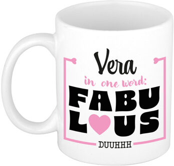 Bellatio Decorations Naam mok Vera - wit - Fabulous - keramiek - 300 ml - cadeau collega beker Roze