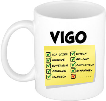 Bellatio Decorations Naam mok Vigo - wit - top gozer - keramiek - 300 ml - cadeau collega beker Geel