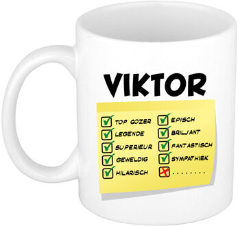 Bellatio Decorations Naam mok Viktor - wit - top gozer - keramiek - 300 ml - cadeau collega beker Geel