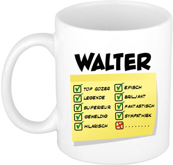 Bellatio Decorations Naam mok Walter - wit - top gozer - keramiek - 300 ml - cadeau collega beker