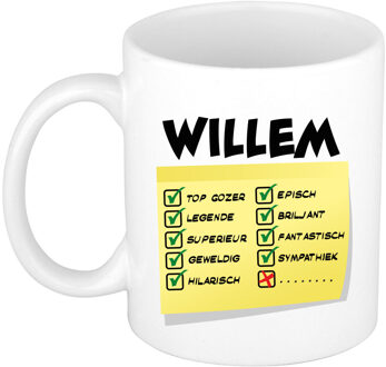 Bellatio Decorations Naam mok Willem - wit - top gozer - keramiek - 300 ml - cadeau collega beker