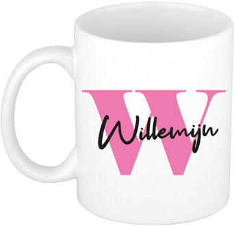 Bellatio Decorations Naam mok Willemijn - roze - wit - keramiek - 300 ml - verjaardag/cadeau beker