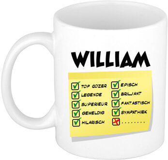 Bellatio Decorations Naam mok William - wit - top gozer - keramiek - 300 ml - cadeau collega beker