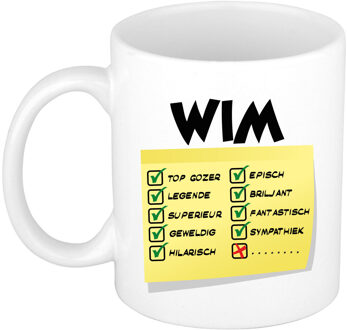 Bellatio Decorations Naam mok Wim - wit - top gozer - keramiek - 300 ml - cadeau collega beker