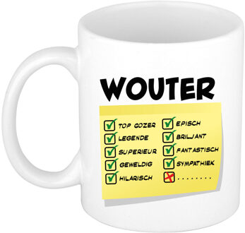 Bellatio Decorations Naam mok Wouter - wit - top gozer - keramiek - 300 ml - cadeau collega beker