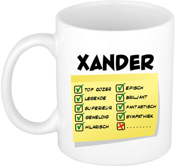 Bellatio Decorations Naam mok Xander - wit - top gozer - keramiek - 300 ml - cadeau collega beker