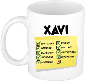 Bellatio Decorations Naam mok Xavi - wit - top gozer - keramiek - 300 ml - cadeau collega beker