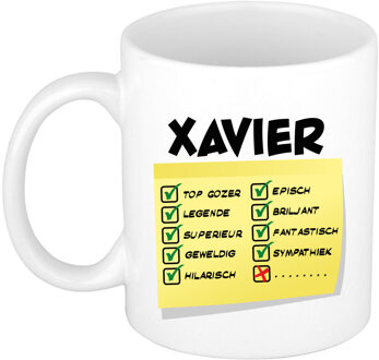 Bellatio Decorations Naam mok Xavier - wit - top gozer - keramiek - 300 ml - cadeau collega beker Geel