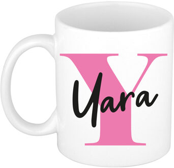 Bellatio Decorations Naam mok Yara - roze - wit - keramiek - 300 ml - verjaardag/cadeau beker