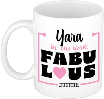 Bellatio Decorations Naam mok Yara - wit - Fabulous - keramiek - 300 ml - cadeau collega beker Roze