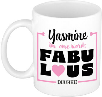 Bellatio Decorations Naam mok Yasmine - wit - Fabulous - keramiek - 300 ml - cadeau collega beker Roze