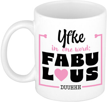 Bellatio Decorations Naam mok Yfke - wit - Fabulous - keramiek - 300 ml - cadeau collega beker