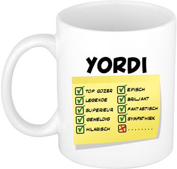 Bellatio Decorations Naam mok Yordi - wit - top gozer - keramiek - 300 ml - cadeau collega beker