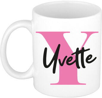 Bellatio Decorations Naam mok Yvette - roze - wit - keramiek - 300 ml - verjaardag/cadeau beker Fuchsia