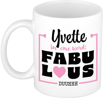 Bellatio Decorations Naam mok Yvette - wit - Fabulous - keramiek - 300 ml - cadeau collega beker Roze