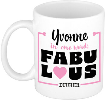Bellatio Decorations Naam mok Yvonne - wit - Fabulous - keramiek - 300 ml - cadeau collega beker