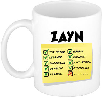 Bellatio Decorations Naam mok Zayn - wit - top gozer - keramiek - 300 ml - cadeau collega beker