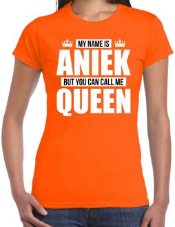 Bellatio Decorations Naam My name is Aniek but you can call me Queen shirt oranje cadeau shirt dames L