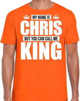 Bellatio Decorations Naam My name is Chris but you can call me King shirt oranje cadeau shirt 2XL