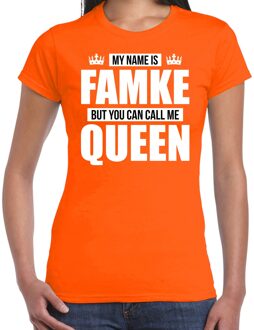 Bellatio Decorations Naam My name is Famke but you can call me Queen shirt oranje cadeau shirt dames L