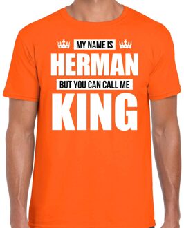 Bellatio Decorations Naam My name is Herman but you can call me King shirt oranje cadeau shirt 2XL