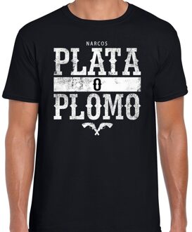 Bellatio Decorations Narcos plata o plomo/zilver of lood t-shirt zwart voor heren L