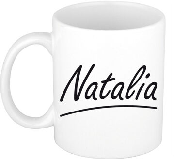 Bellatio Decorations Natalia Naam koffiemok - beker - met sierlijke letters - wit - 300 ml - Cadeau - Dames