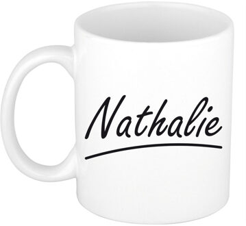 Bellatio Decorations Nathalie Naam koffiemok - beker - met sierlijke letters - wit - 300 ml - Cadeau - Dames