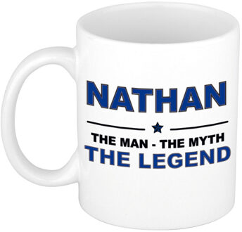 Bellatio Decorations Nathan cadeau mok - man myth legend - naam koffiemok - 300 ml - collega - vaderdag Donkerblauw