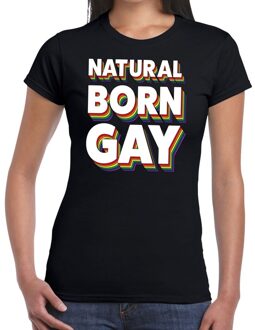 Bellatio Decorations Natural born gay pride t-shirt zwart voor dames 2XL