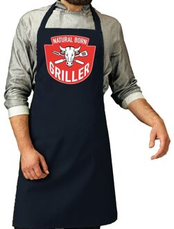 Bellatio Decorations Natural born griller barbecue schort / keukenschort navy blauw v