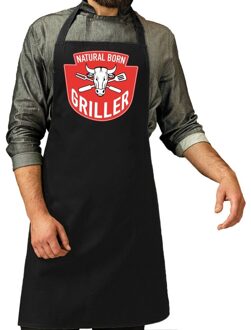 Bellatio Decorations Natural born griller barbecue schort / keukenschort zwart voor h
