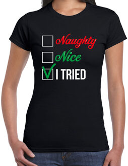 Bellatio Decorations Naughty nice fout Kerst t-shirt zwart voor dames 2XL