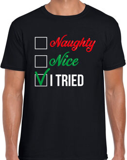 Bellatio Decorations Naughty nice fout Kerst t-shirt zwart voor heren 2XL