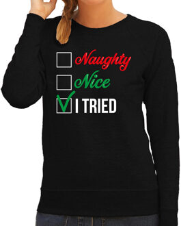 Bellatio Decorations Naughty nice foute Kerstsweater / Kersttrui zwart voor dames 2XL - kerst truien