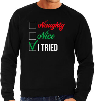 Bellatio Decorations Naughty nice foute Kerstsweater / Kersttrui zwart voor heren 2XL - kerst truien