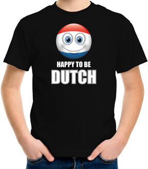 Bellatio Decorations Nederland Happy to be Dutch landen t-shirt met emoticon - zwart - kinderen -  Nederland landen shirt met Nederlandse vlag - EK / WK / Olympische spelen outfit / kleding XL (158-164)