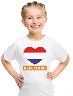 Bellatio Decorations Nederland kinder t-shirt met nederlandse vlag in hart wit jongens en meisjes l (146-152)