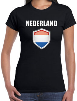 Bellatio Decorations Nederland landen supporter t-shirt met Nederlandse vlag schild zwart dames