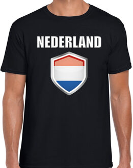 Bellatio Decorations Nederland landen supporter t-shirt met Nederlandse vlag schild zwart heren