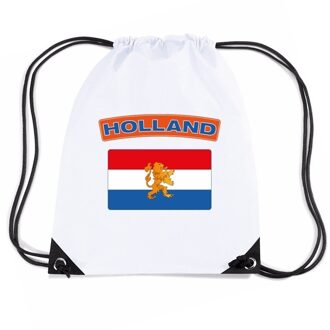 Bellatio Decorations Nederland nylon rijgkoord rugzak/ sporttas wit met Nederlandse vlag