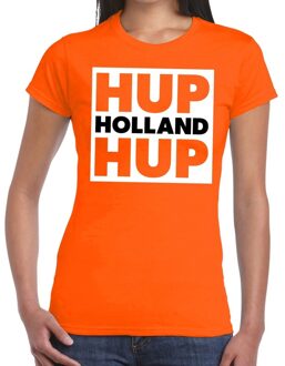 Bellatio Decorations Nederland supporter t-shirt Hup Holland Hup in vierkant oranje voor dames - landen kleding 2XL