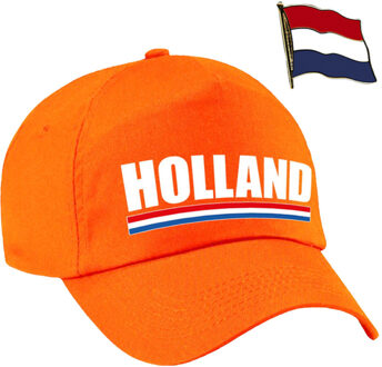 Bellatio Decorations Nederland supporters setje - baseballcap print oranje - colbert pin broche vlag - volwassenen