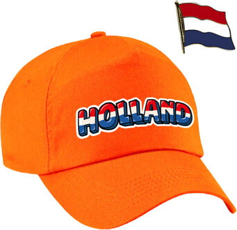Bellatio Decorations Nederland supporters setje - baseballcap print oranje - colbert pin broche vlag - volwassenen