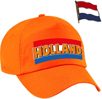 Bellatio Decorations Nederland supporters setje - baseballcap print oranje - colbert pin broche vlag - volwassenen