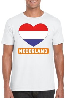 Bellatio Decorations Nederland t-shirt met nederlandse vlag in hart wit heren s