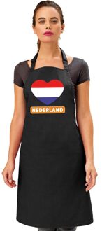 Bellatio Decorations Nederlandse vlag in hart keukenschort/ barbecueschort zwart heren en dames - I love Nederland schort