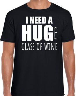 Bellatio Decorations Need a huge glass of wine / Groot glas wijn nodig drank fun t-shirt zwart voor heren S